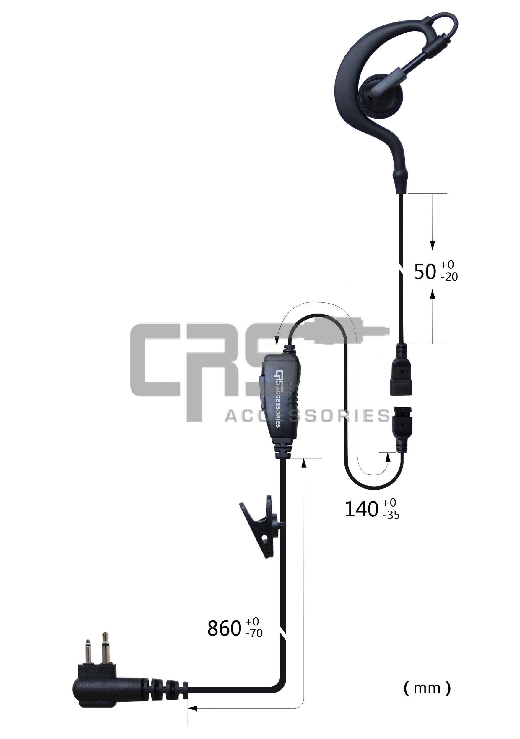 CRS Single Wire Earhook/Inline PTT GME 2 Pin R/A Entry