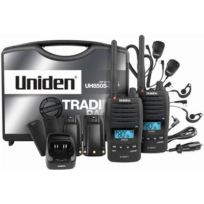 Uniden UH850S Portable 80Ch CB UHF 5w Waterproof, Speaker Mic/Dual Desktop Charger/Li-Ion 2220mAh Batt/Vox/12V Charger/Mag Antenna Tradies Pack Uniden UH850S Portable 80Ch CB UHF 5w Waterproof, Speaker Mic/Dual Desktop Charger/Li-Ion 2220mAh Batt/Vox/12V Charger/Mag Antenna Tradies Pack
